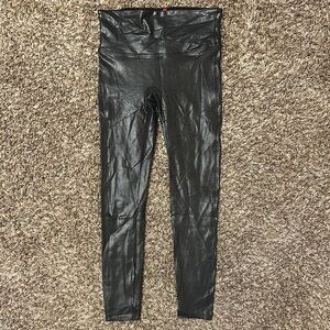 SPANX Faux Leather Leggings Black Pebbled Large